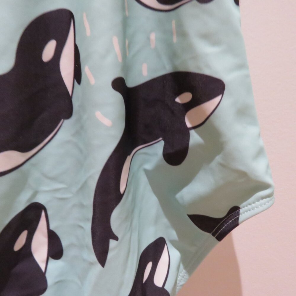 BATOKO Orca Print One Piece Swimsuit in Light Blue Whimsical Summer Stretch XS - Picture 11 of 13